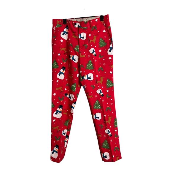 OppoSuits Christmas Pants Snowman Tree Novelty Holiday Party Red Mens 42 - Picture 1 of 8